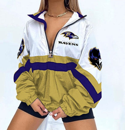 Women’s Football Print V-Neck Zipper Sweatshirt Jacket