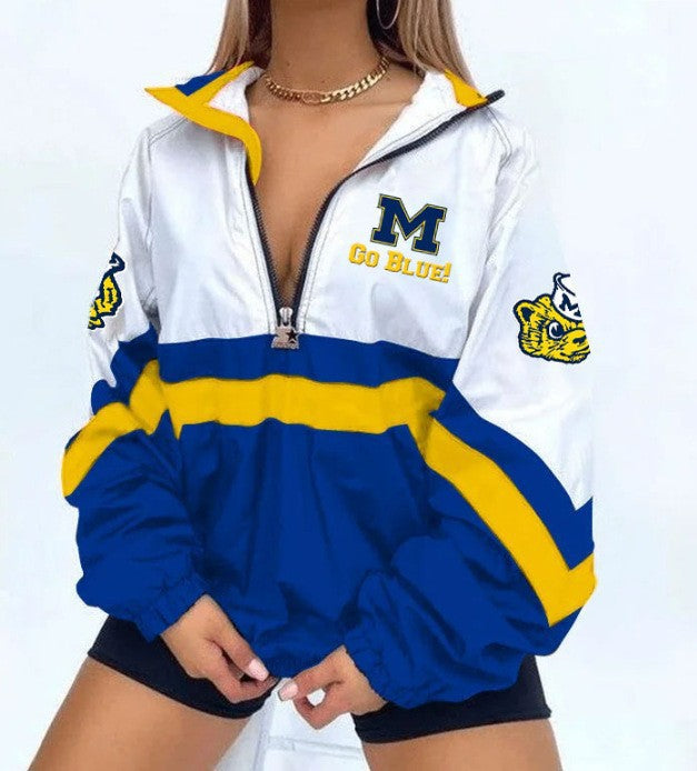 Women’s Football Print V-Neck Zipper Sweatshirt Jacket