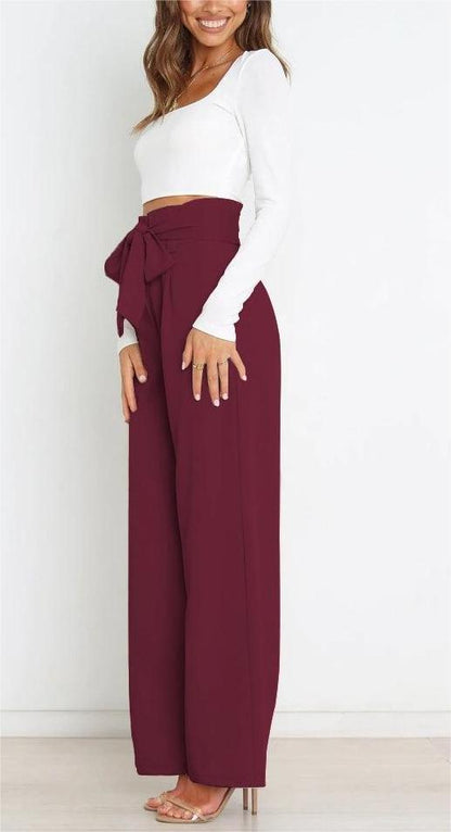 Tie Front Paperbag Wide Leg Pants