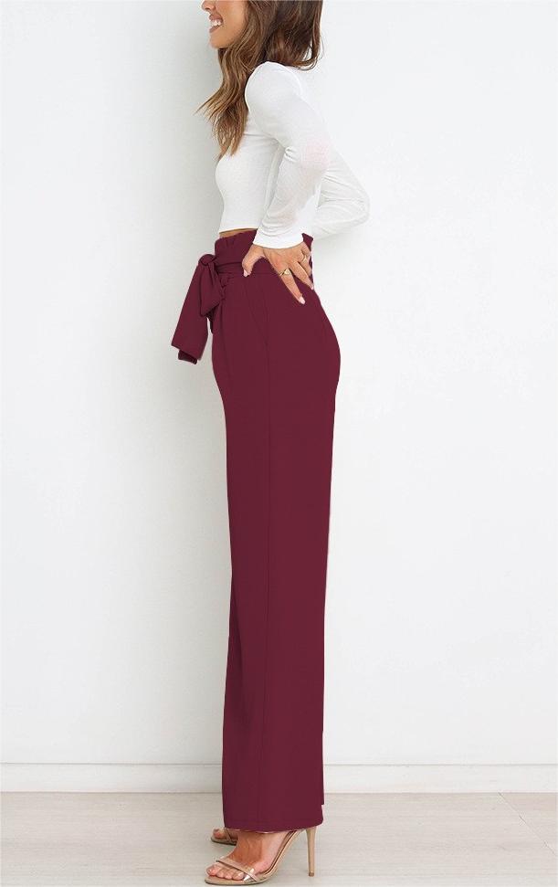 Tie Front Paperbag Wide Leg Pants