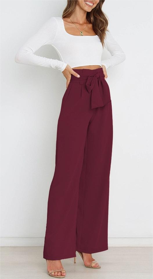 Tie Front Paperbag Wide Leg Pants