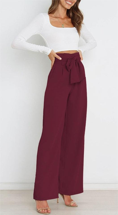 Tie Front Paperbag Wide Leg Pants