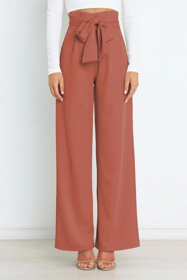 Tie Front Paperbag Wide Leg Pants