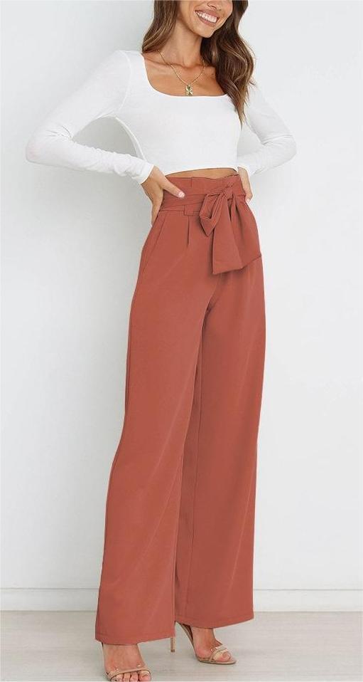 Tie Front Paperbag Wide Leg Pants