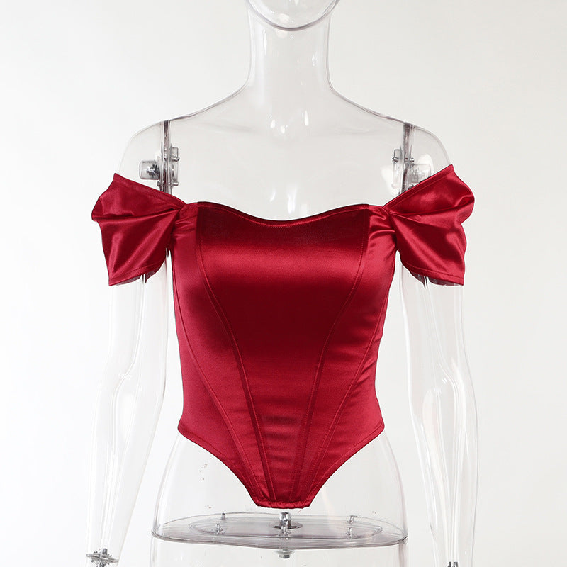 White satin off shoulder corset top