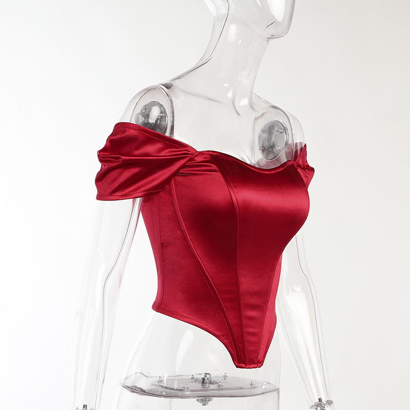 White satin off shoulder corset top