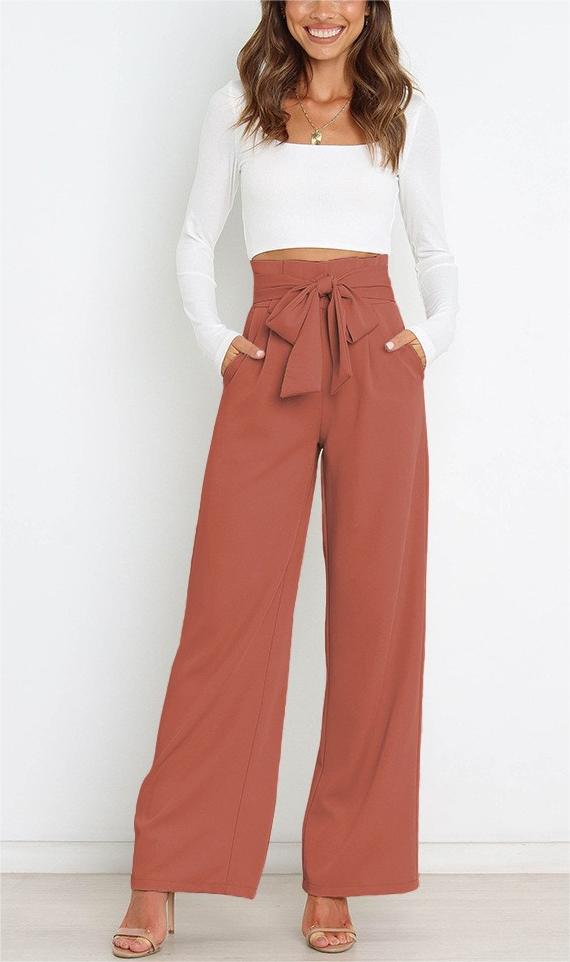 Tie Front Paperbag Wide Leg Pants