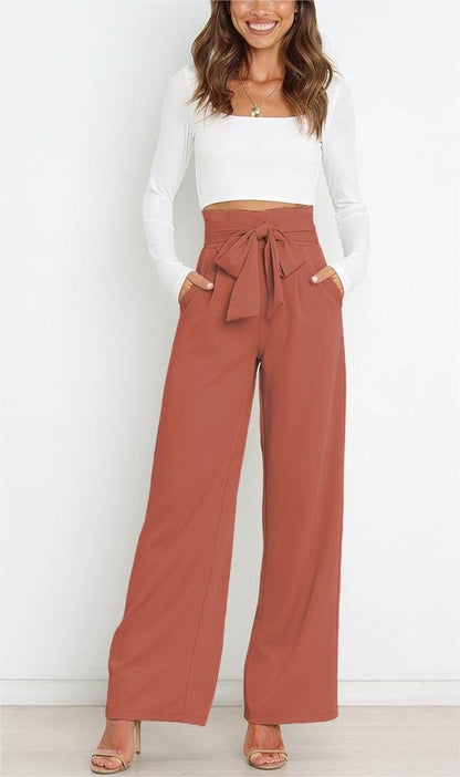 Tie Front Paperbag Wide Leg Pants