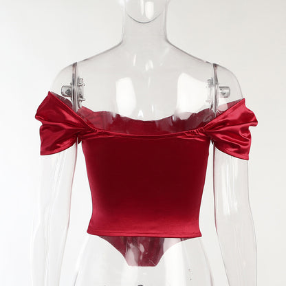 White satin off shoulder corset top