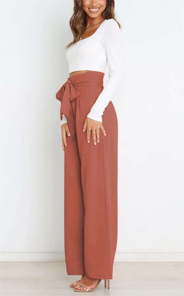 Tie Front Paperbag Wide Leg Pants