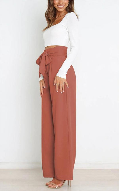 Tie Front Paperbag Wide Leg Pants