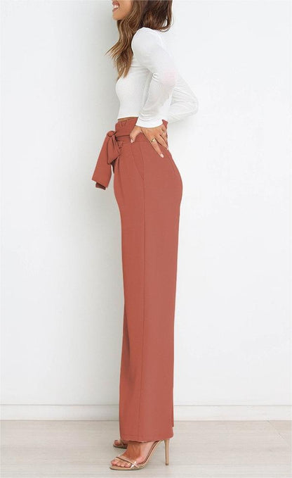 Tie Front Paperbag Wide Leg Pants