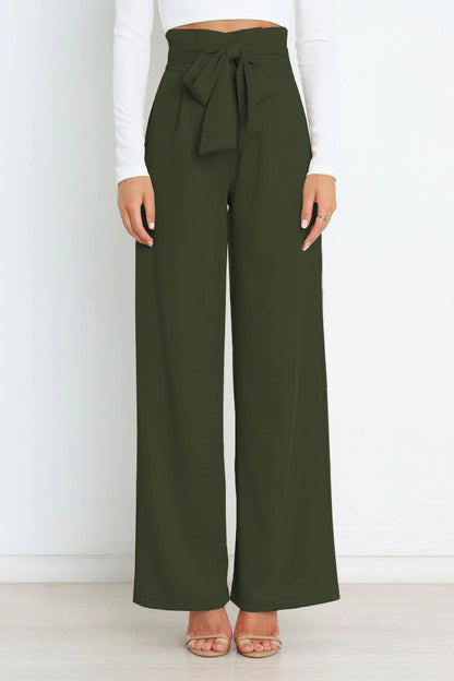 Tie Front Paperbag Wide Leg Pants
