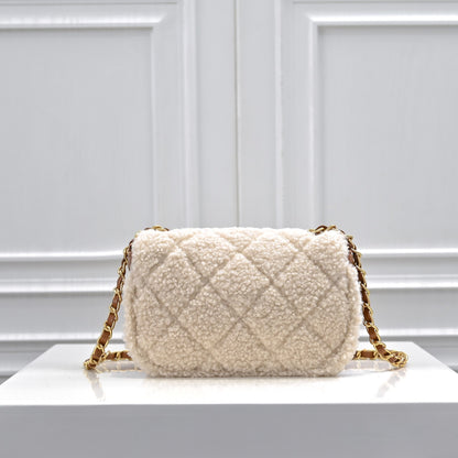 Shearling Lambskin Gold-Tone Metal Flap Bag