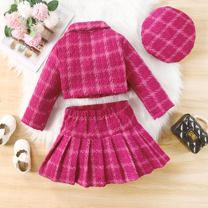 Girls Trendy Pink Tweed Jacket and Skirt Set
