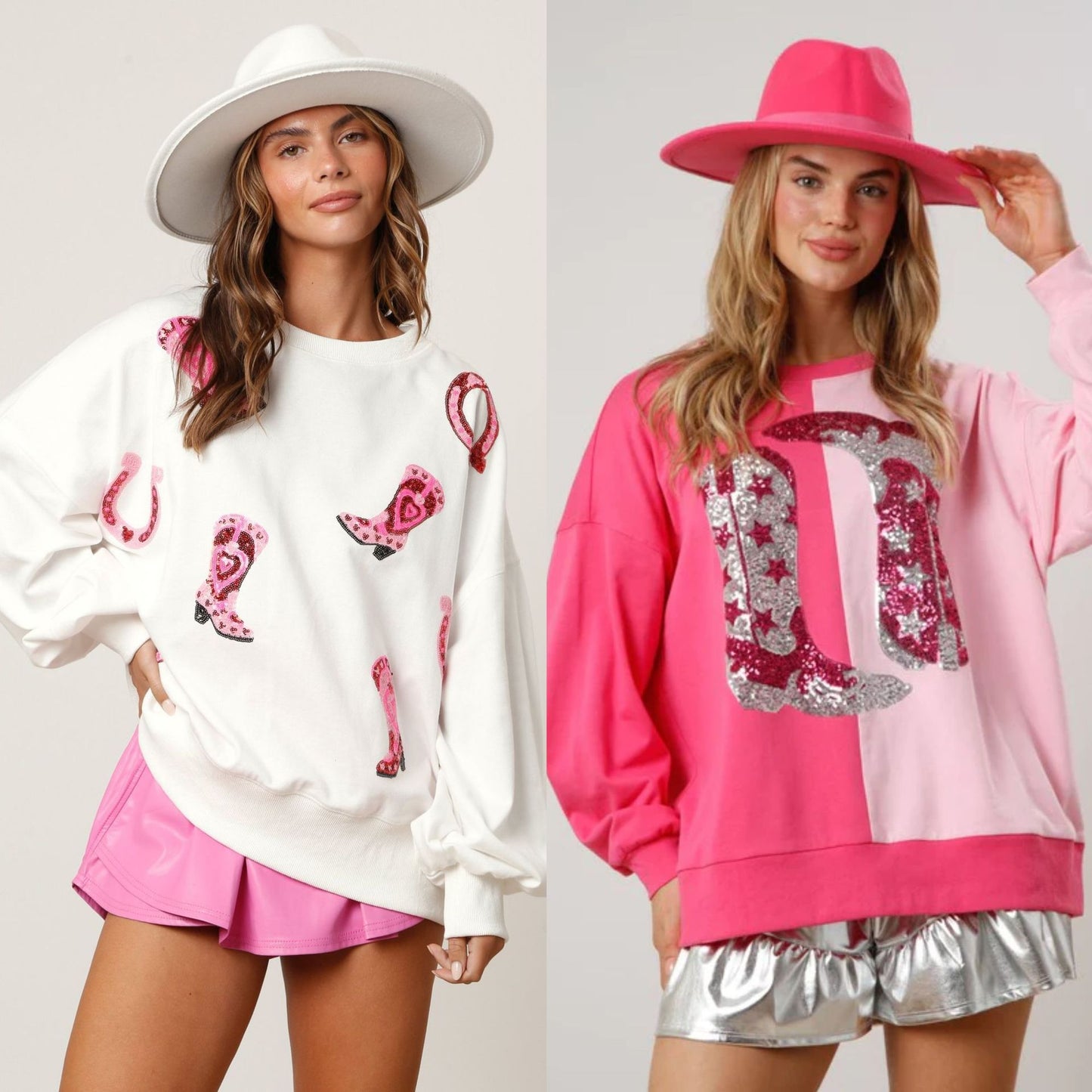 Color Block Sequined Cowgirl Boots Tee