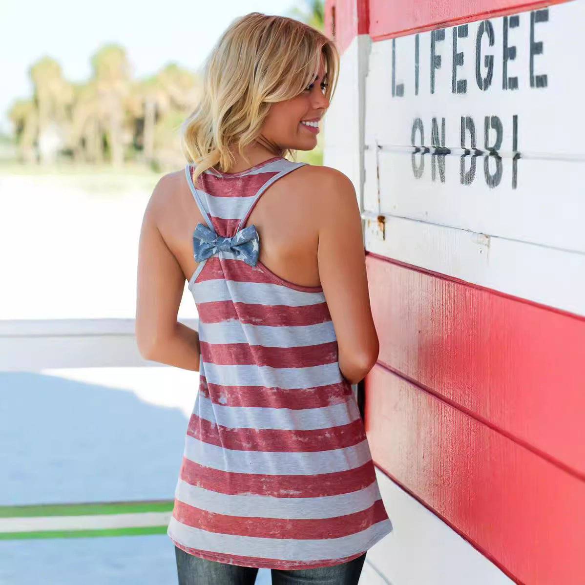 American Flag Tank Top With Back Bow