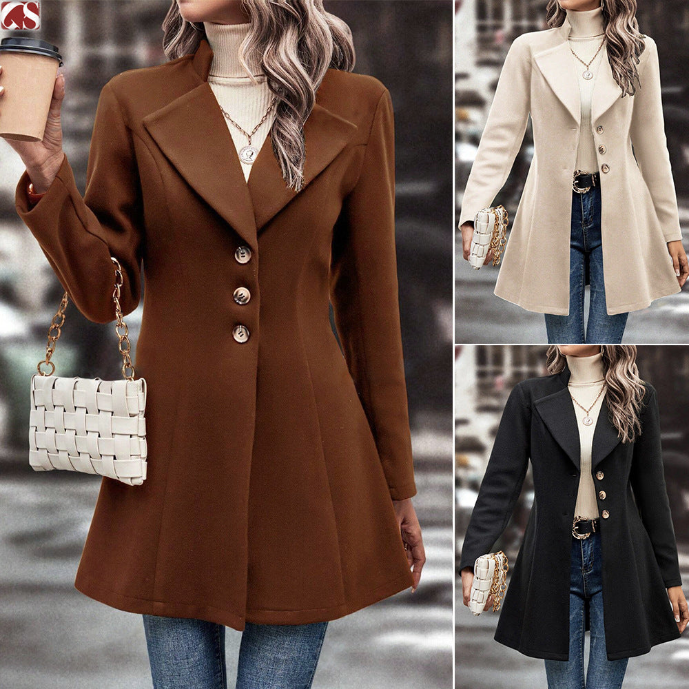 Collared Neck Long Sleeve Longline Coat
