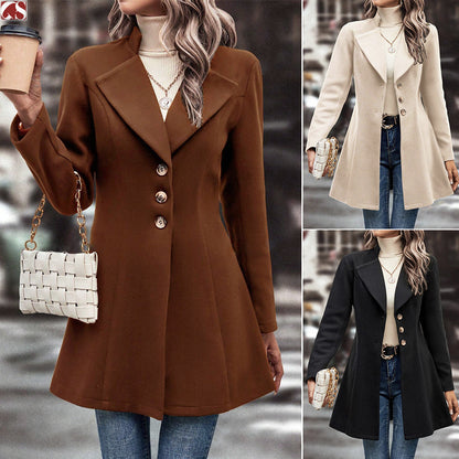 Collared Neck Long Sleeve Longline Coat