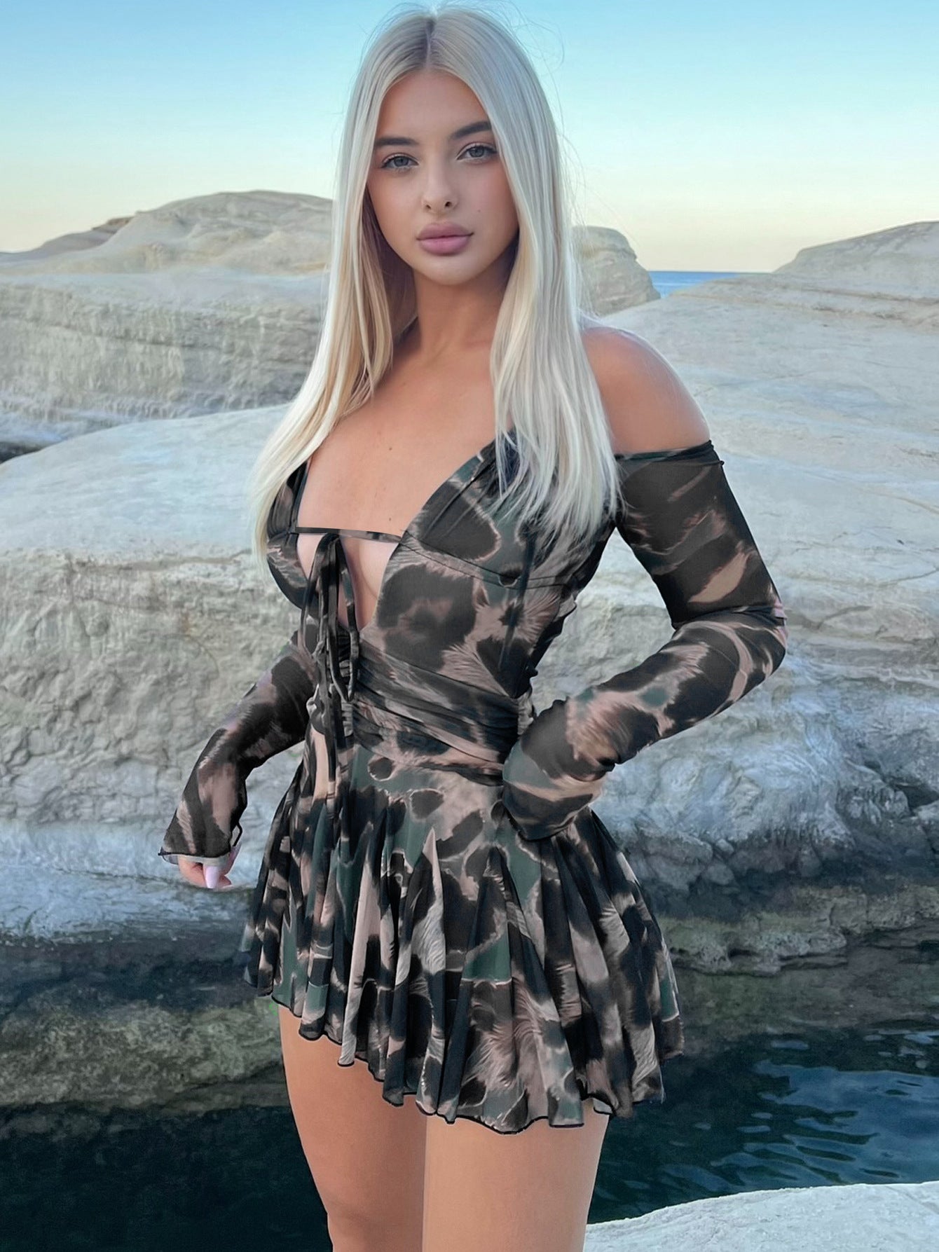 Camo mesh mini dress