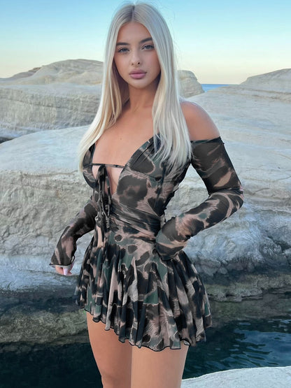 Camo mesh mini dress
