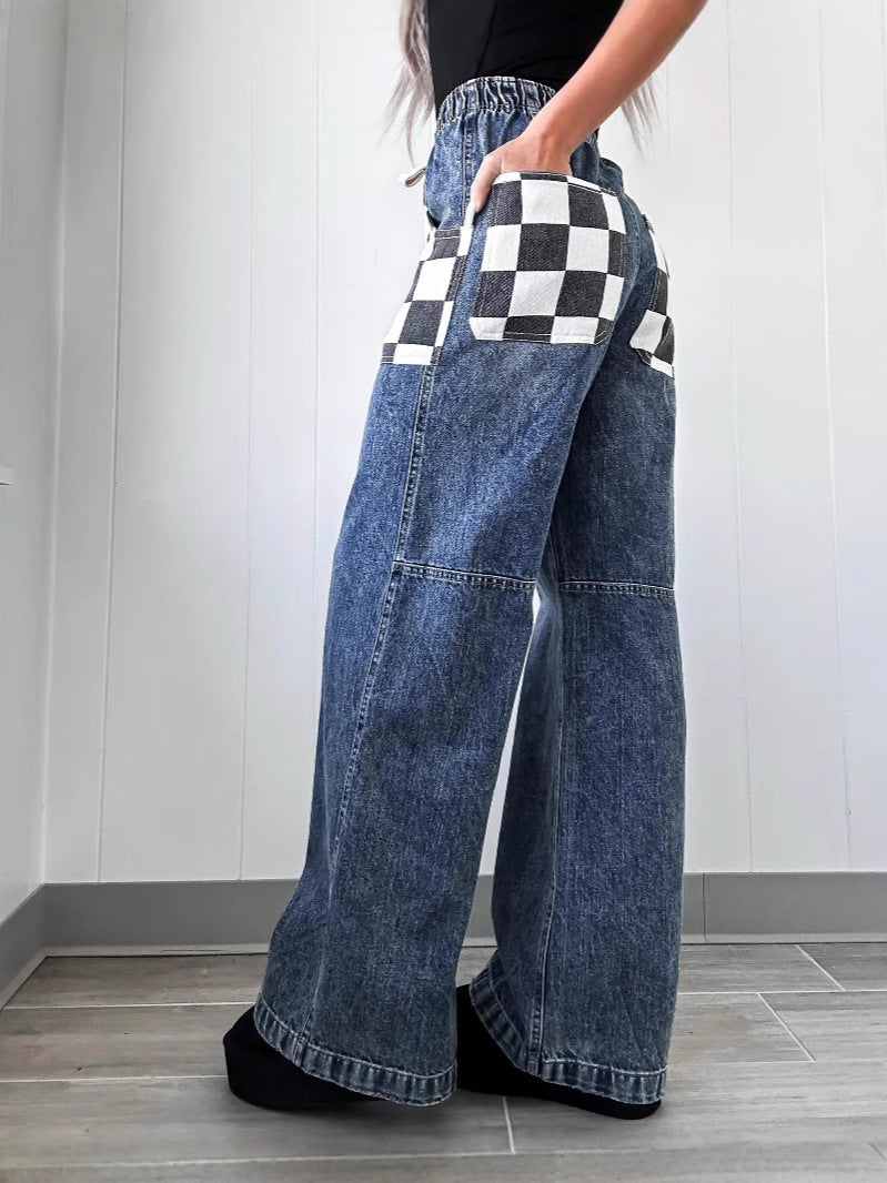 Checker pocket denim jeans