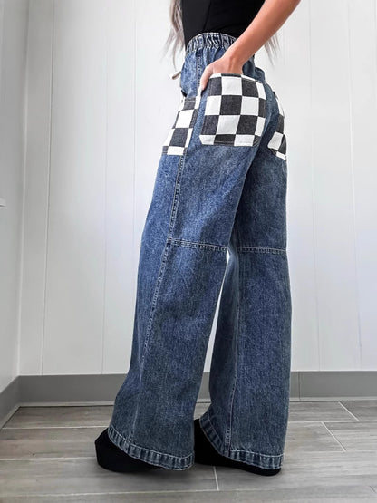 Checker pocket denim jeans