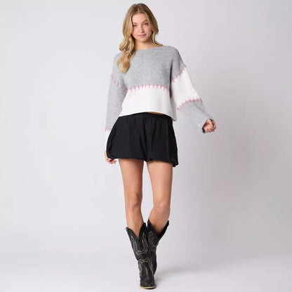 Contrast Stitch Crewneck Sweater