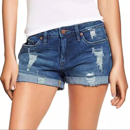 Folded Distressed Denim Shorts