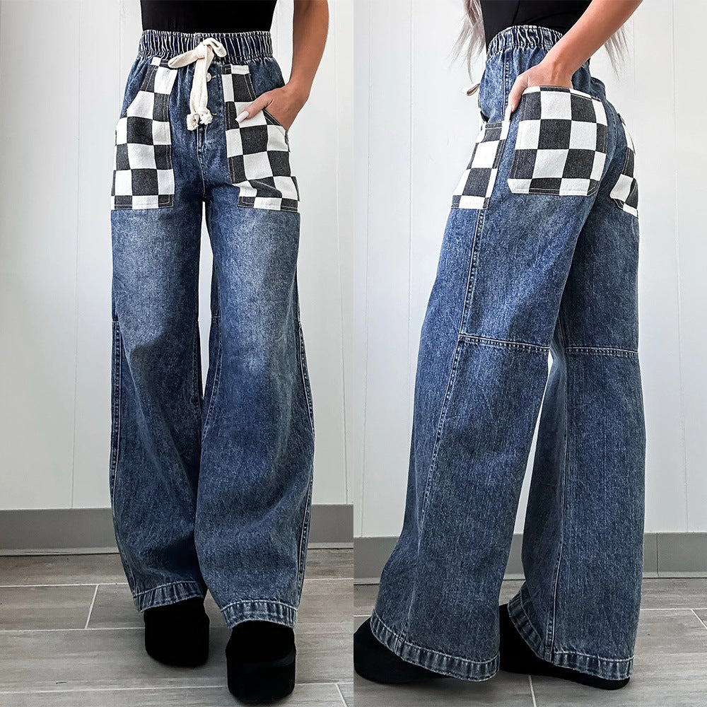 Checker pocket denim jeans