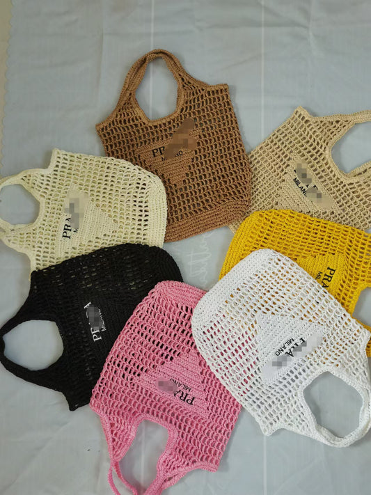 Natural Raffia Knit Tote Bag