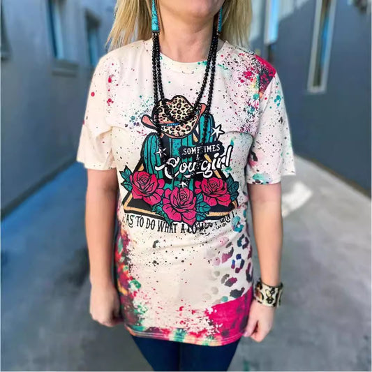 Boujee Cowgirl Acid Wash Bleached Shirt