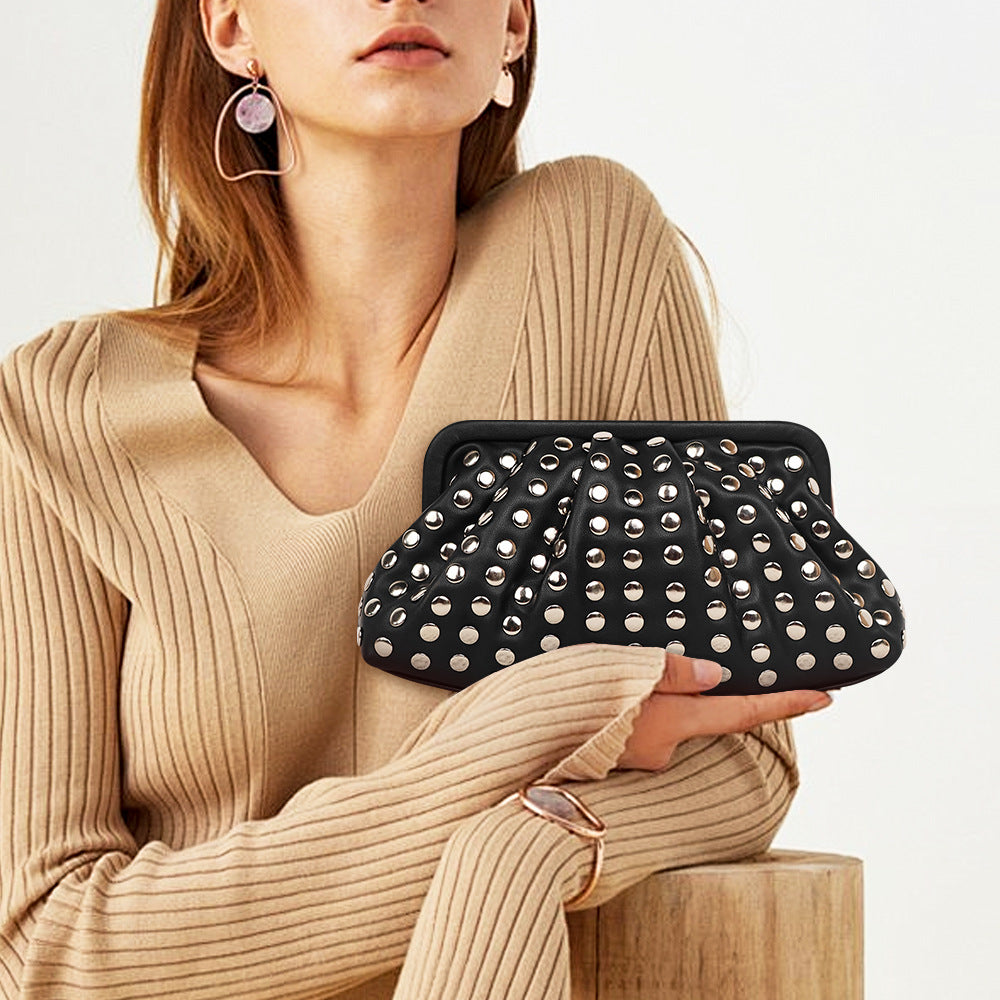 Studded Pleated Clutch Bag