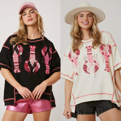 Sequin Crawfish French Terry Top