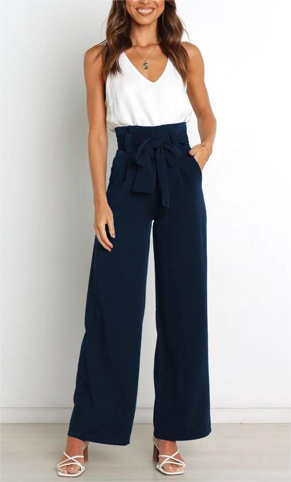 Tie Front Paperbag Wide Leg Pants