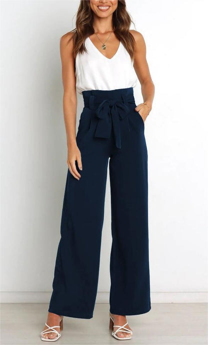 Tie Front Paperbag Wide Leg Pants