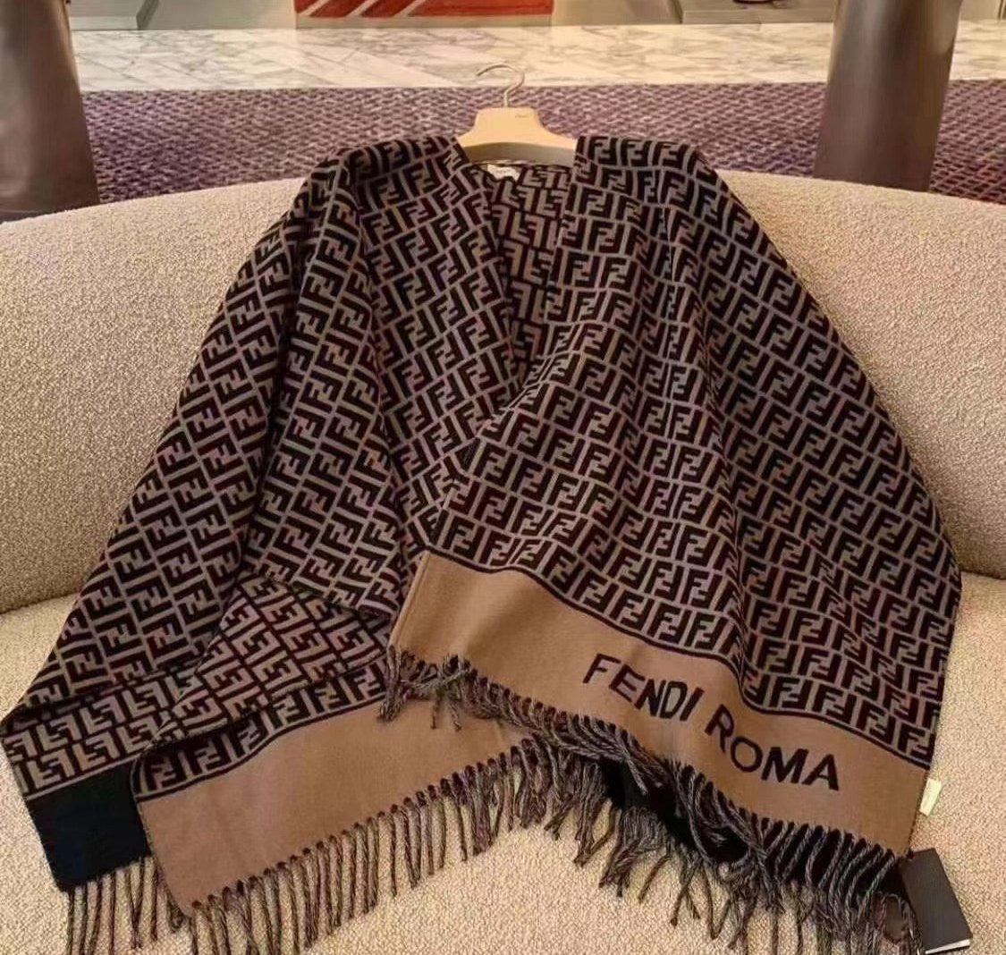 Brown Wool and Silk Shawl Wrap Poncho