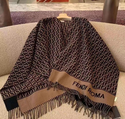 Brown Wool and Silk Shawl Wrap Poncho