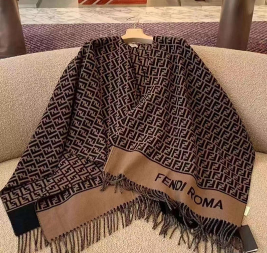Brown Wool and Silk Shawl Wrap Poncho