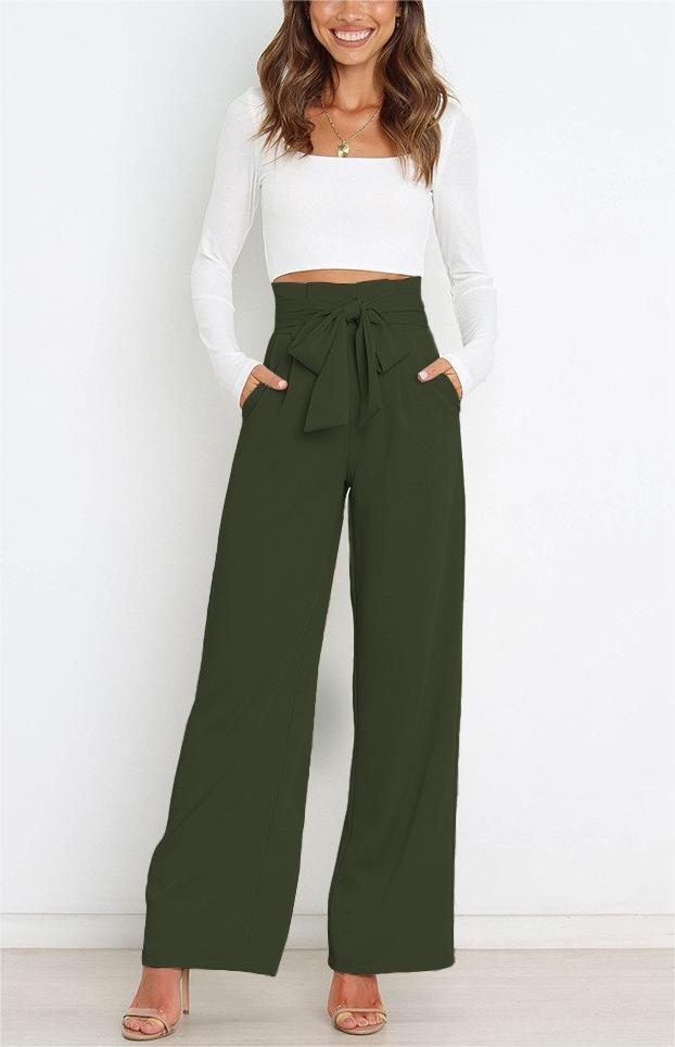 Tie Front Paperbag Wide Leg Pants