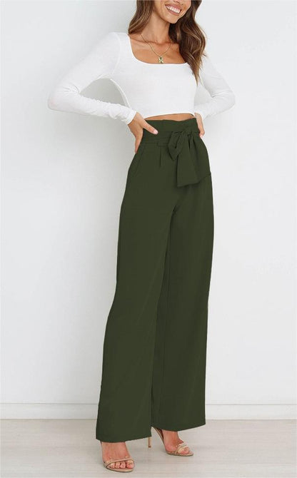 Tie Front Paperbag Wide Leg Pants