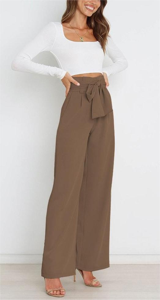 Tie Front Paperbag Wide Leg Pants