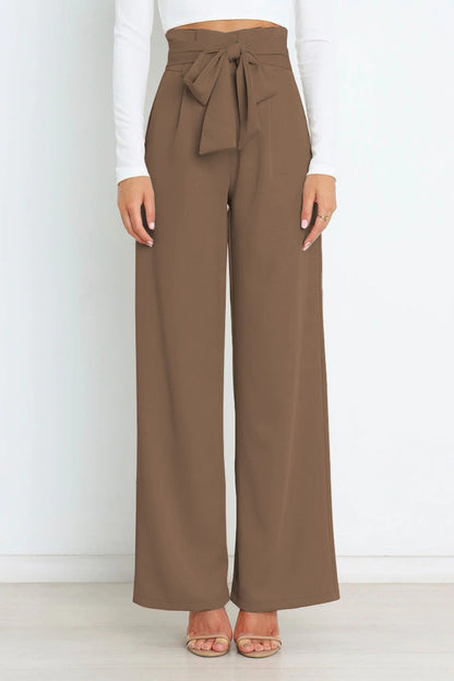 Tie Front Paperbag Wide Leg Pants