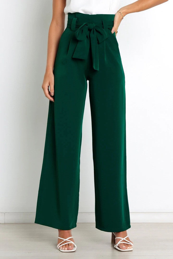 Tie Front Paperbag Wide Leg Pants