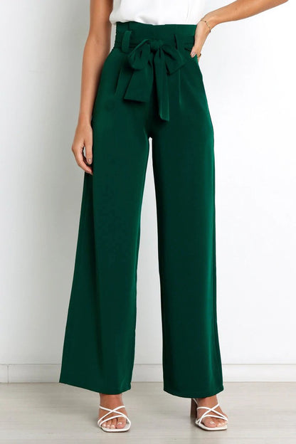 Tie Front Paperbag Wide Leg Pants