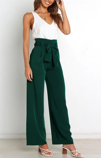 Tie Front Paperbag Wide Leg Pants
