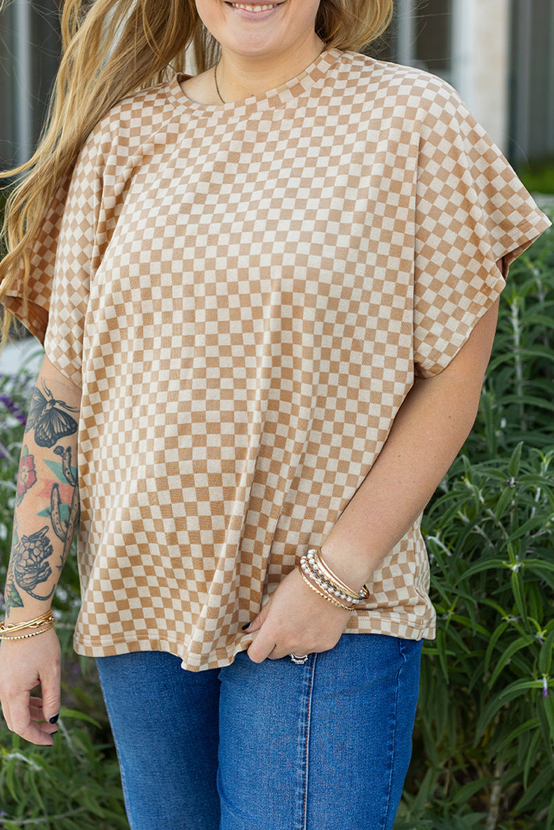 Checkerboard Short Batwing Sleeve Top