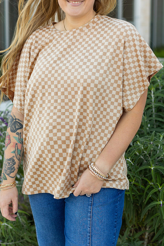 Checkerboard Short Batwing Sleeve Top