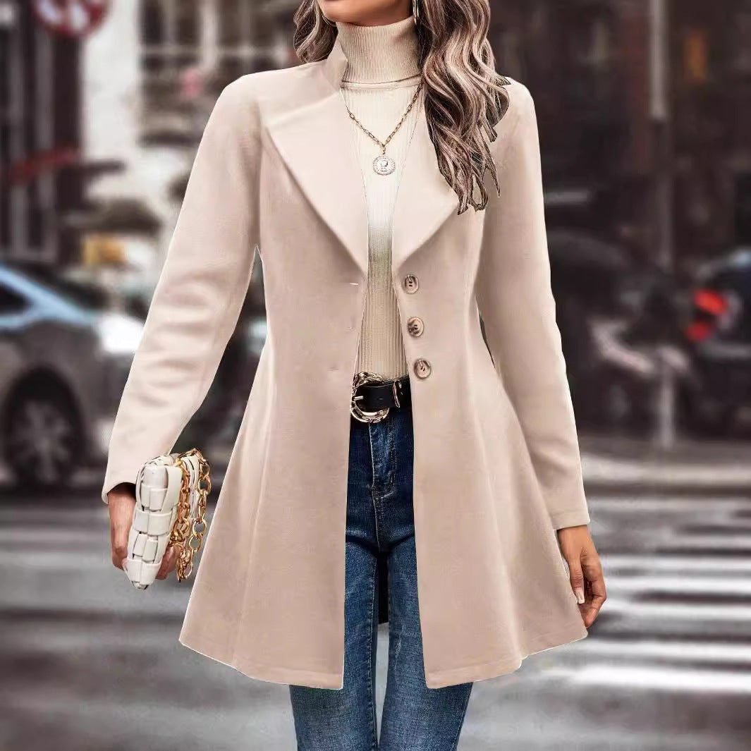 Collared Neck Long Sleeve Longline Coat