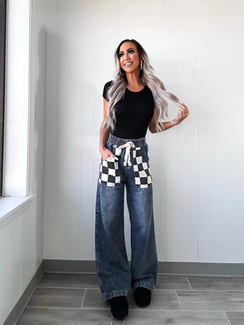 Checker pocket denim jeans